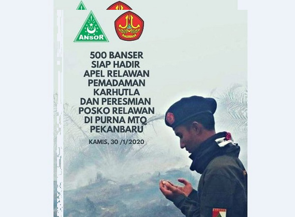 Dukung Polda Riau,  Banser Kirim 500 Relawan Pemadam Karhutla