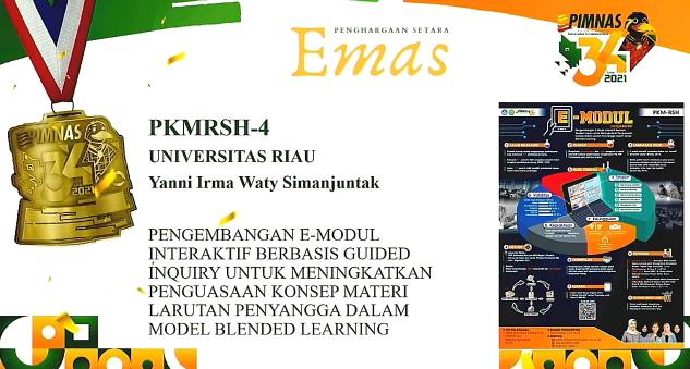 Pendidikan Kimia UNRI Raih Tropi Emas di PIMNAS ke-34