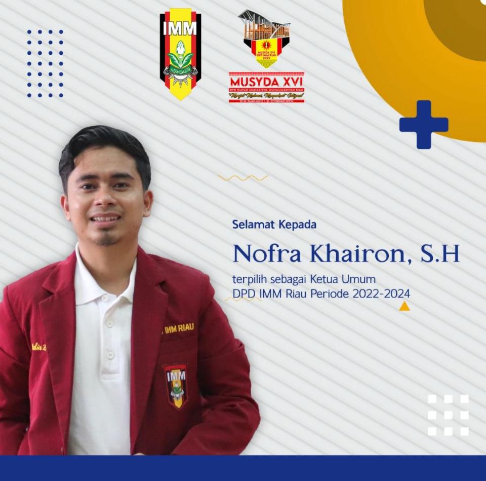 Nofra Khairon Resmi Menjabat Ketum DPD IMM Riau Periode 2022-2024
