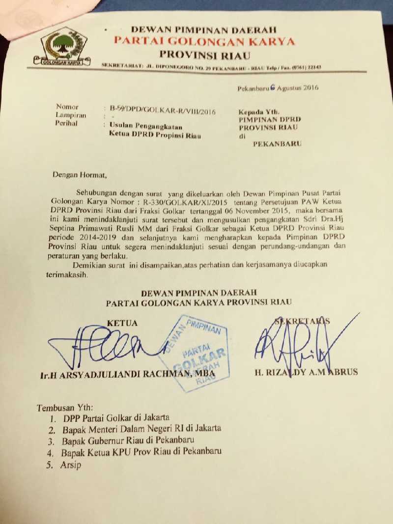 Ketua Golkar Riau Andi Rachman Tunduk, Setujui Septina Primawati Jadi Ketua DPRD
