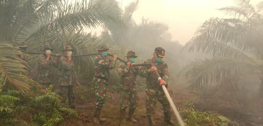 Hawa Panas Dalam Tanah Gambut, Prajurit TNI di Inhil Terus Lakukan Pendinginan