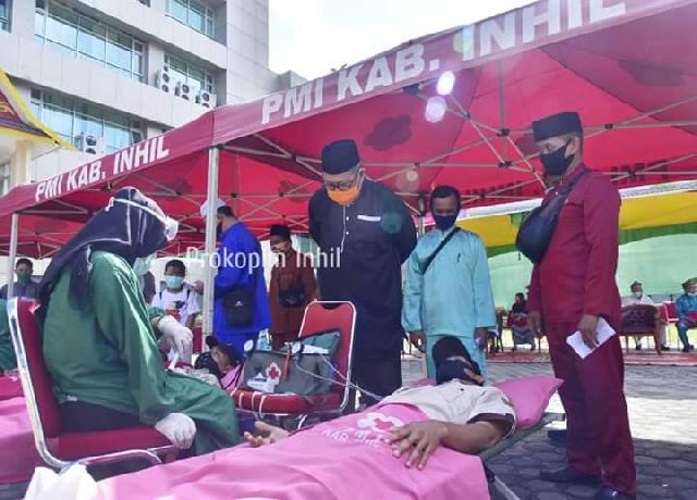 Bupati Wardan Hadiri Baksosl Donor Darah Dalam Rangka Milad Ke-55 Inhil